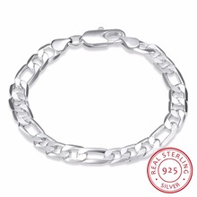 Lekani 8mm Men Figaro Chain Bracelet 925 Silver Cuff Bangles 925 Sterling Silver Fine Jewelry 8 Inch Link Bracelet For Men 2024 - buy cheap