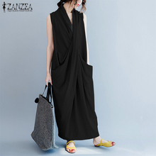 2020 ZANZEA Elegant Solid V Neck Loose Work Office Irregular Long Maxi Tank Vestido Women Casual Sleeveless Smmer Vest Dress 2024 - buy cheap