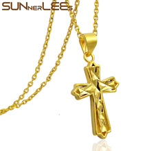 SUNNERLEES Fashion Jewelry Mens Womens Gold-Color Christs Jesus Cross Pendant Necklace Optional Chain P22 2024 - buy cheap