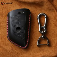 KEYYOU-Funda de cuero genuino para llave de coche sin llave, 4 botones, para BMW X1, X3, X4, X5, F15, F48, G30, G38, 525, 540, 1, 2, 5, 7 Series 2024 - compra barato