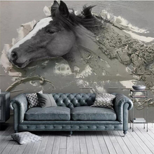 beibehang 3D embossed abstract white horse TV background wall custom large mural green wallpaper papel de parede quarto 2024 - buy cheap