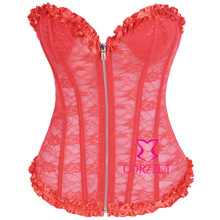 Cheap Shapewear Women Corpete Corselet Zipper Front Strapless Overbust Sexy Red Lace Corset Top Fashion Push Up Bustier Tops 2024 - buy cheap