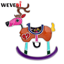 WEVENI Enamel Alloy Christmas Anime Reindeer Deer Brooches Clothes Scarf Pin Animal Gift Jewelry For Women Girls Children Bijoux 2024 - buy cheap