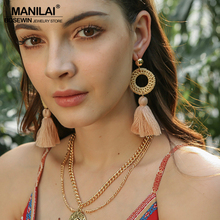 MANILAI Women Circular Straw Rattan Tassel Earrings Long Dangle Fringed Earrings Bohemian Statement Eardrop Jewelry Big 2024 - buy cheap