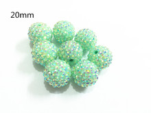 20mm 100 unids/lote menta verde AB resina Bola de diamantes de imitación/cuentas para niñas niños de fabricación de la joyería 2023 - compra barato