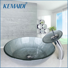 KEMAIDI New Chrome Tall Basin Tap+Bathroom Sink Washbasin Tempered Glass Hand-Painted Waterfall  Bath Brass Set Faucet Mixer Tap 2024 - buy cheap