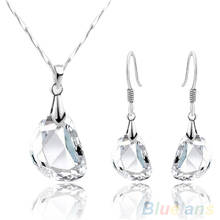 Fashion Women's Crystal Pea Shaped White  Necklace Earrings Jewelry Set 1OZJ 2024 - buy cheap