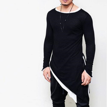 Camiseta masculina design assimétrico, camiseta punk hip hop de manga comprida com divisão lateral, camiseta casual vintage gótica moda de rua 2024 - compre barato
