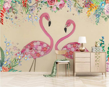 Beibehang custom made folha de papel de parede para crianças sala de planta Tropical flamingo desenhado à mão rose flor pássaro papel de parede do fundo da parede 2024 - compre barato