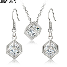 JINGLANG Fashion Women Necklace Earrings Jewelry Sets Dangle Crystal Cube Pendants Sets For Women Party Jewelry 2024 - buy cheap