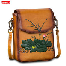 2020 New Retro Genuine Leather Women Shoulder Bag Handbag Mini Small Messenger Crossbody Bags First Layer Cowhide Flowers Female 2024 - buy cheap