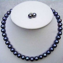BEAUTIFUL AAA 8-9mm south sea black pearl necklace 17 inches + earrings 2024 - buy cheap