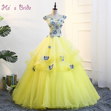 Vestido de noiva longo, laço de pescoço, borboleta, longo, de tule, amarelo, traje de festa personalizado 2024 - compre barato