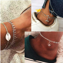 Paquete de 2 tobilleras de playa con personalidad de moda con flor de metal en relieve y diseño de concha, eslabones mixtos en cadenas de tono 2024 - compra barato