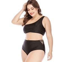 Plus size bikini black one off shoulder swimsuit high waisted bandage swimwear large sizes cut out bikini large women swimsuit 2024 - buy cheap