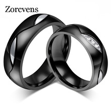 ZORCVENS negro boda anillo para amante CZ anillo 316l de acero inoxidable joyería de compromiso 2024 - compra barato