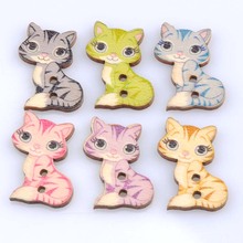 Cat Painted Wooden Buttons Decorative buttons For Sewing Scrapbooking Crafts 50pcs 26x16mm MT0972 2024 - buy cheap