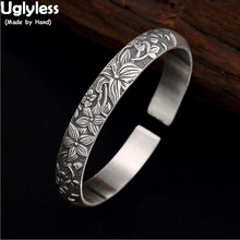 Uglyless Orchid Bangles for Women Vintage Romantic Flowers Bracelets 99.9% Fine Silver Open Bangles Thai Silver Floral Jewelry 2024 - buy cheap