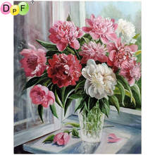 DPF DIY Windowsill pink flower 5D full square diamond painting cross stitch diamond embroidery home decor diamond mosaic kit 2024 - buy cheap