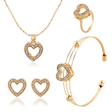 New Arrival Jewelry Gold-Color Crystal Rhinestone Heart Charm Pendant Necklace Earrings Bangle Jewelry Set For Women 2024 - buy cheap