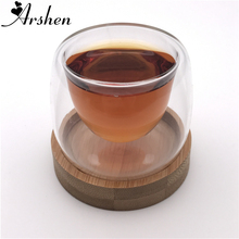 Arshen copo isolado com parede dupla de 80ml, 1 conjunto de copo com base de bambu artesanal, resistente ao calor, copos de café saudável para chá 2024 - compre barato