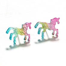 10 pairs/lot Stud Earrings Colorful Cartoons Glitter Horse Shiny Earring Bling Horse Earring For Women Men Jewelry Accessories 2024 - buy cheap