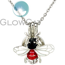 Red & White Enamel Rhinestone Flying Insect Beads Cage Locket Pendant Perfume Diffuser Pearl Cage Necklace KK1060 2024 - buy cheap