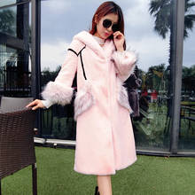 Nerazzurri Pink Faux Fur Coat With Hood Winter Kawaii Long Patchwork Rabbit Fur Jacket Female Elegant Plus Size Fake Fur Outwear 2024 - buy cheap