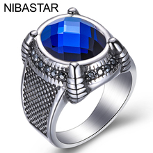 Мужское кольцо с голубым камнем, обручальное кольцо из нержавеющей стали с кристаллом, 18 мм, широкое ювелирное изделие, ювелирные изделия, для мужчин 2024 - купить недорого