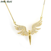 MHS.SUN Zircon Angel Wings Necklace & Pendant Fashion Gold/Black AAA Zircon Jewelry Link Chain Necklace For Women/Men Gift 1PC 2024 - buy cheap