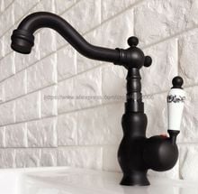 Grifo de latón antiguo con mango de cerámica para lavabo de baño, grifería de fregadero, mezclador de agua caliente y fría, color negro, Bnf357 2024 - compra barato