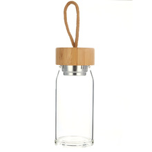 Botella de agua embotellada de vidrio, infusor con filtro, colador, tapa de bambú con cuerda para beber directamente, 300ml, 400ml 2024 - compra barato