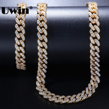 Uwin-Conjunto de collar y pulseras de zirconia cúbica para mujer, cadena de eslabones cubanos de 9mm, joyería de hip hop de Color oro blanco, envío directo 2024 - compra barato