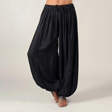 Calças femininas largas casuais e confortáveis, plus size, cores sólidas, peça calça feminina, meia cintura 2024 - compre barato