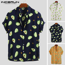 INCERUN 2021 Fashion Avocado Print Hawaiian Shirt Men Short Sleeve Lapel Neck Summer Vacation Beach Shirt Men Camisa Streetwear 2024 - buy cheap