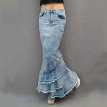 TIYIHAILEY Free Shipping 2021 New Fashion Long Maxi Denim Skirt For Women Mermaid Style Fish Tail High Waist Retro Tassels S-XL 2024 - buy cheap