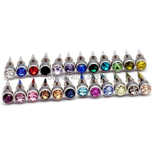 6 mm Width Austrian crystal titanium steel Spike Cone Tip Men Women Screw Back (pierced) Stud earrings 24 Colors for choose 2024 - buy cheap