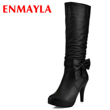 ENMAYLA Bowties Charms Shoes Woman Zippers High Heels Mid-calf Boots for Women 4 Colors Black Shoes Spring&Autumn Fashion Boots 2024 - buy cheap