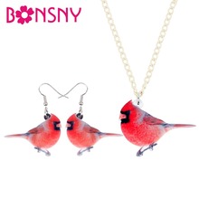 Bonsny Acrylic Elegant Jewelry Sets Cute Cardinal Bird Necklace Earrings Choker Fashion Pendant For Women Girls Gift Decoration 2024 - buy cheap