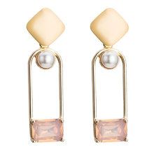 LUBOV Imitation Pearl Crystal Stone Inlaid Elliptical Frame Drop Earrings Champagne Square Metal Dangle Earrings Women Jewelry 2024 - buy cheap
