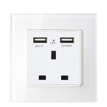 UK 13A British socket USB mobile phone charging British standard square foot three hole socket panel 86 toughened glass panel 2024 - buy cheap