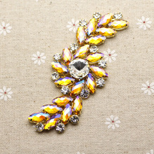 10.3*4.2cm sparkling glass yellow AB rhinestone applique Gold Base DIY wedding evening dress shoulder Chain sewing decoration 2024 - buy cheap