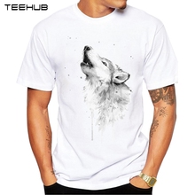 2019 wolf howling camiseta masculina manga curta, camisetas casuais, hipster, aquarela lobo impresso, moda masculina, camisetas engraçadas, camiseta 2024 - compre barato