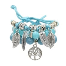 3Pcs/Set Classic Tree of Life Bracelet Set For Women Multilayer Blue Stone Vintage Leaf Charms Beads Bracelets & Bangles Gypsy 2024 - buy cheap