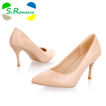 S.Romance Plus Size 30-43 Women Pumps Fashion Sexy Pointed Toe Sweet Colorful Thin High Heels Woman Shoes Nude Black Red SH093 2024 - buy cheap