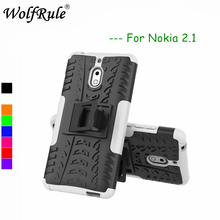 Capa traseira de silicone para nokia 2.1, capa dupla camada com suporte para celular nokia 2 2.1 ta-2018 2024 - compre barato