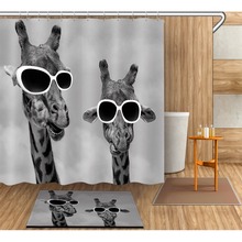 LB Cool Giraffe Shower Curtain with Mat Set Wild Animals Nature Waterproof Bathroom Washable Polyester Fabric For Bathtub Decor 2024 - buy cheap