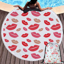 Sweet Lips Print Round Beach Towel Microfiber with Drawstring Backpack Bag Bath Shower Towels Sports Yoga Mat Cover with Tassels 2024 - buy cheap