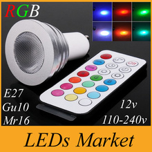 Память RGB 5W E27 E26 GU10 Светодиодные лампы E14 GU5.3 MR16 12V 85-265V Светодиодные прожекторы 16 видов цветов изменения + ИК-пульт дистанционного управления 2024 - купить недорого