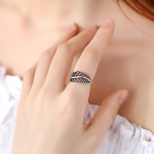 Anel com folhas para mulheres, anel ajustável de prata com mensagens de personalidade, anel aberto 2024 - compre barato